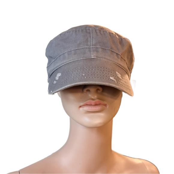 Stylish Distressed Style Gray Cap with Red Stitching - Picture 2 of 8